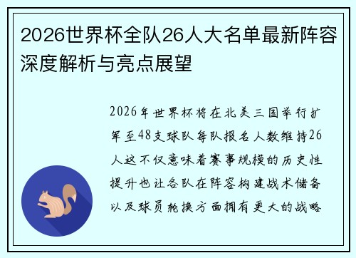 2026世界杯全队26人大名单最新阵容深度解析与亮点展望